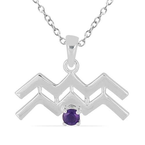 BUY STERLING SILVER AFRICAN AMETHYST GEMSTONE AQUARIUS PENDANT